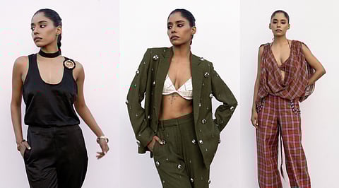 Designs from Anamika Ananth’s Penmai collection featuring South Indian-inspired textiles, metal embellishments, and conscious craftsmanship.