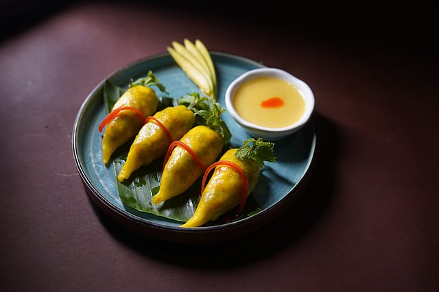 The Veg seasonal mango dumpling at The Yellow Turtle's dim sum festival had crunchy veggie bits