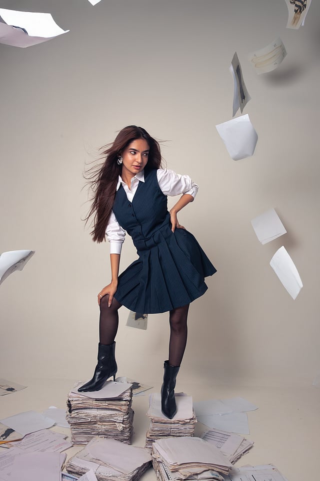 Anushka Sen wearing an outfit from NEWME WorkSenIty collection
