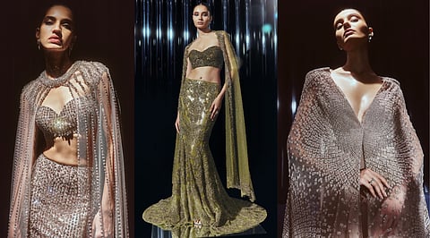 Ethereal flowing gowns with subtle shimmer from Rohit Gandhi + Rahul Khanna’s The Light Within collection