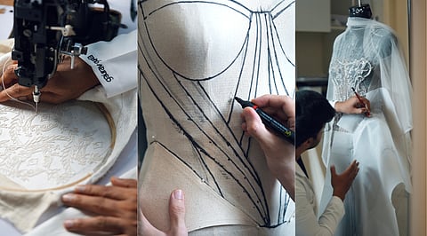 Behind the scenes: Showcasing fabric swatches, embroidery details, and design sketches in Gaurav Gupta's studio 