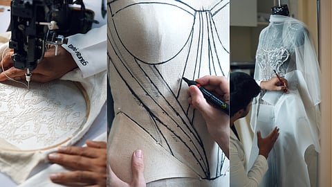 Ethereal flowing gowns with subtle shimmer from Rohit Gandhi + Rahul Khanna’s The Light Within collection