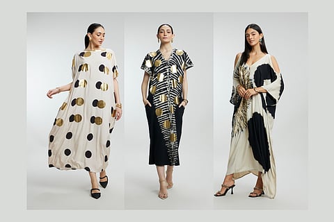 Riddhi Chheda’s Gold-Foiled Kaftan Collection captures golden hour elegance in luxurious, fluid silhouettes