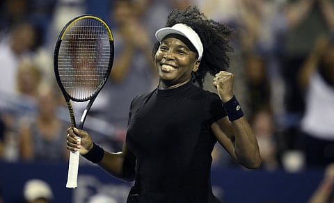 Venus Williams celebrates her win against Peyton Stearns