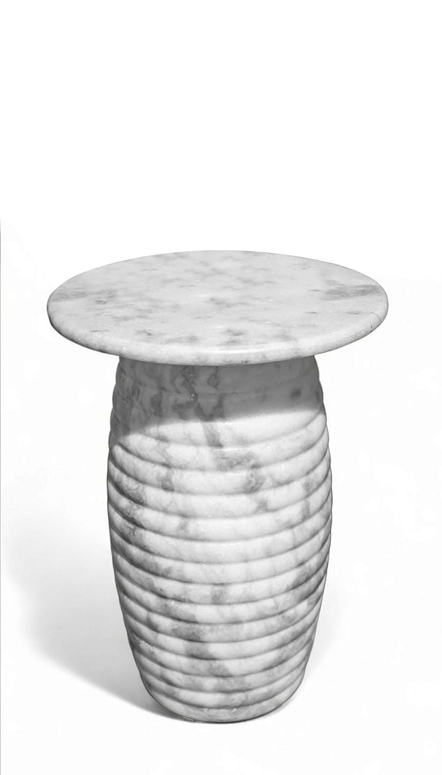 Ribbed marble  table with rectangular top and cylindrical legs by Avian