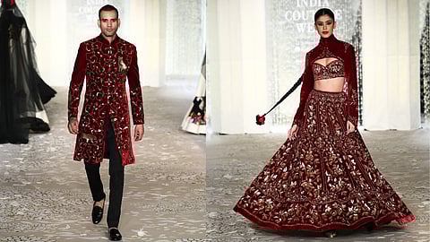 ROhit Bal Couture's collection has a palette of ivory, black and deep wine