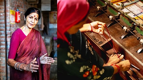 Textile revivalist Chandra Jain seen on the left