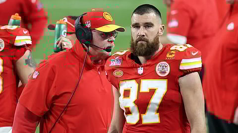 Andy Reid (L) questions Tart's slap; (R) Travis Kelce