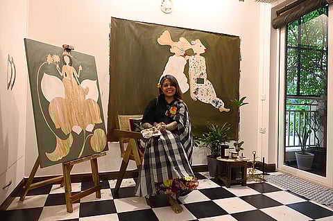 Artist Neha Sahai in her home studio