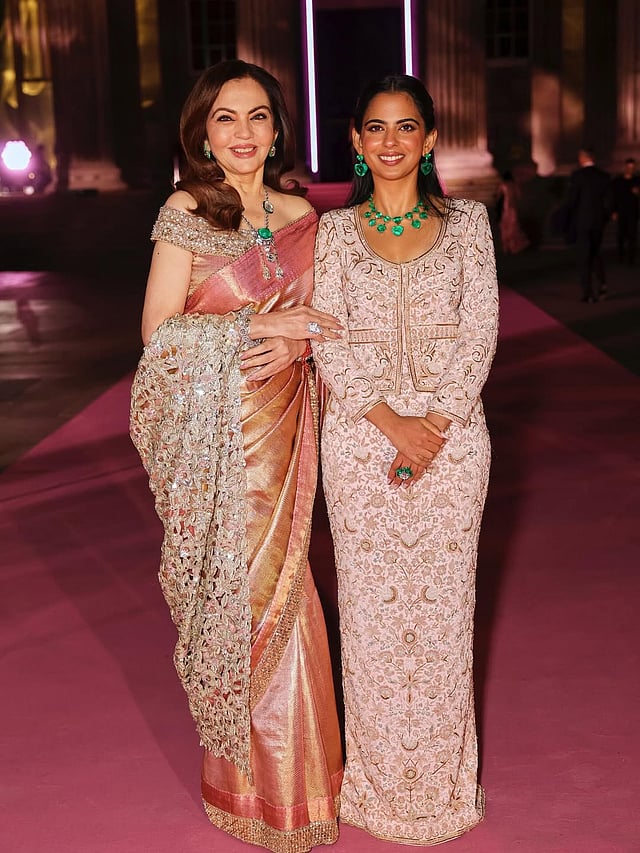 Nita Ambani and Isha Ambani atthe Pink Ball event