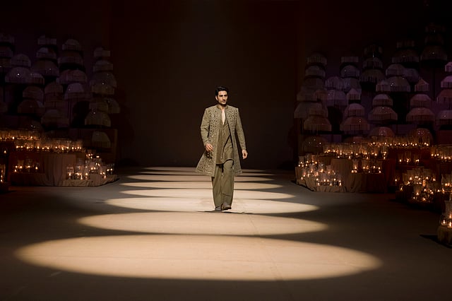 Showstopper Ibrahim Ali Khan in an ensemble from  Abhinav Mishra’s recently unveiled edit, The Shrine