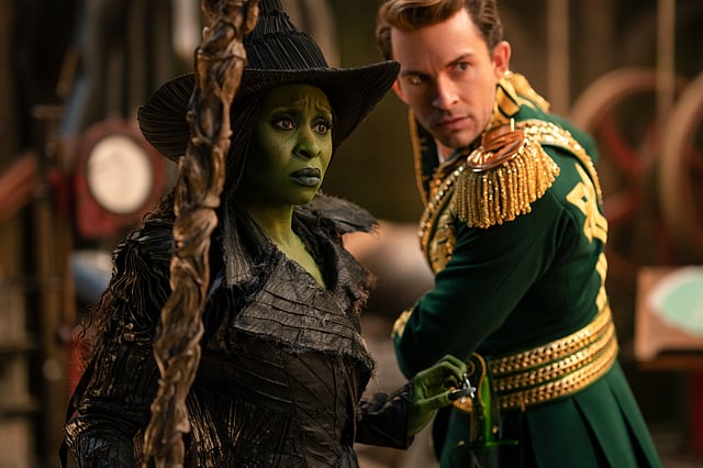 This image released by Universal Pictures shows Cynthia Erivo and Jonathan Bailey in a scene from Wicked for Good