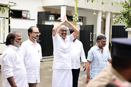 Rajinikanth greets fans outside residence