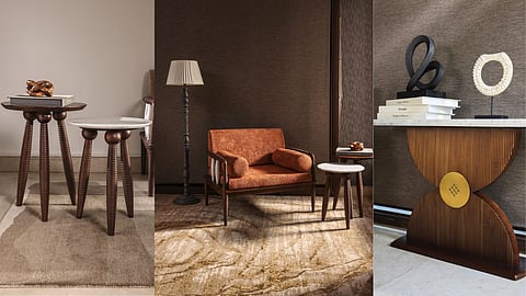 In its move into furniture, OBEETEE pairs Indian teak, Italian Carrara marble and brass detailing