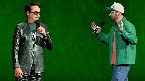 Robert Downey Jr. and Chris Evans at CinemaCon for Avengers: Doomsday trailer