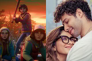 Collage of glimpses from Stranger Things: Tales From ’85 an Do Deewane Seher Mein
