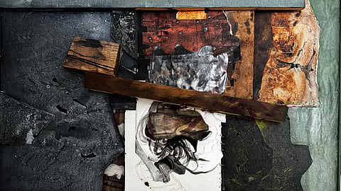 This artwork by Samit Das is on display at the exhibition. Houses I Almost Lived In at Latitude 28