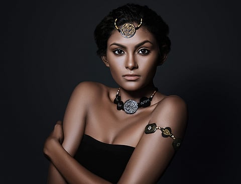 Model Amrita James wearing pieces from Zola’s Bidri Collection. Pic: AR Sumanth Kumar