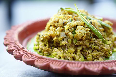 Thor Chechki or, Plantain Stem Stir Fry, Bengali style