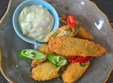 Crunchy Stuffed Chillies with Guacamole Mayo