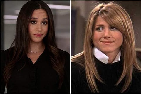 Meghan Markle as Rachel Zane and Jennifer Aniston as Rachel Green