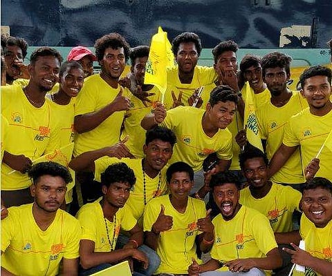Chennai Super Kings fans boarding the train at Chennai Central railway station