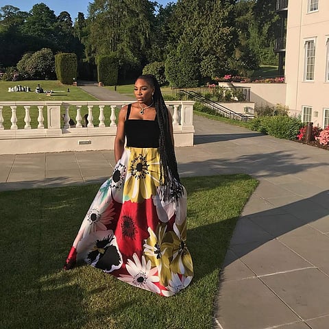 Serena Williams channels glam avatar at the reception party of Meghan Markle.