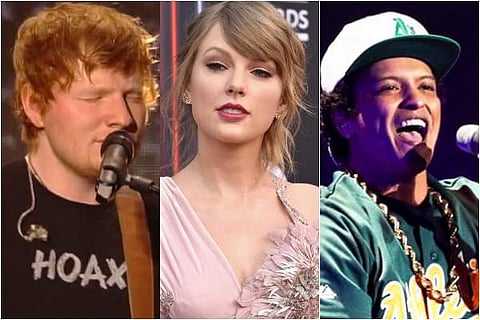 Ed Sheeran, Taylor Swift and Bruno Mars at 2018 Billboard Music Awards