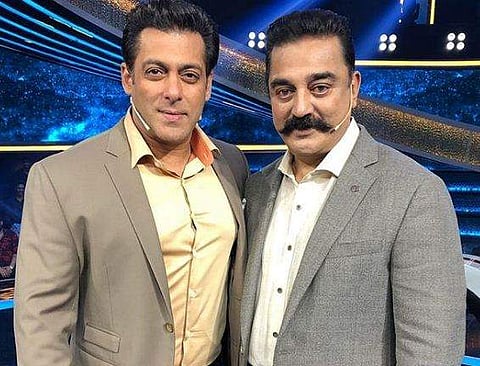 Salman Khan and Kamal Haasan on the sets of Dus Ka Dum