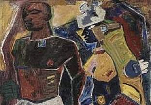 M.F. Husain. Peasant Couple, 1950. Oil on canvas.