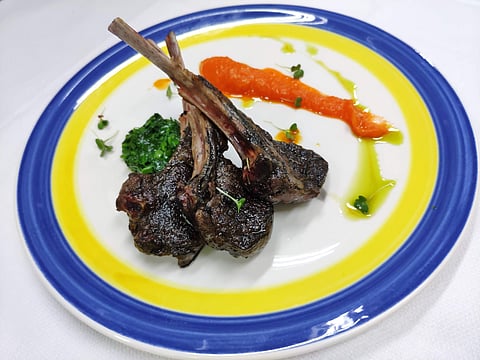 Charcoal Lamb Chops with Wilted Organic Spinach and Sweet Potato Purée