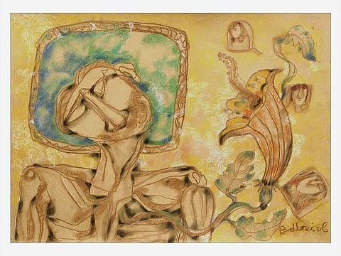 Ballari Mukherjee's works uses  themes from day-to-day life, to arrive at an abstract meaning