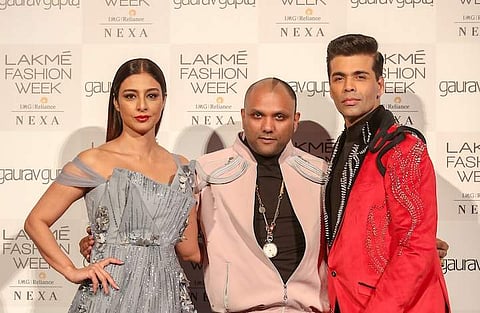 Tabu and Karan Johar with Gaurav Gupta