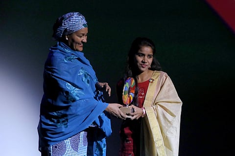 Payal Jangid at the Goalkeepers Global Goals Awards in New York (Photo: IANS)