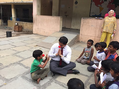 Aalim Javeri shares a light moment with the kids