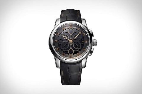 Ulysse Nardin Devialet: Limited edition of 85 watches. One-of-a-kind striking watch, rings hour/half-hour. The 43mm watch has a Titanium case, alligator strap, resonance upto 85 decibels. INR 52 lakh.