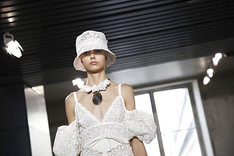 A model wears a creation as part of the Valli Ready To Wear Spring-Summer 2020 collection, unveiled during the fashion week, in Paris. (Photo by Vianney Le Caer/Invision/AP)