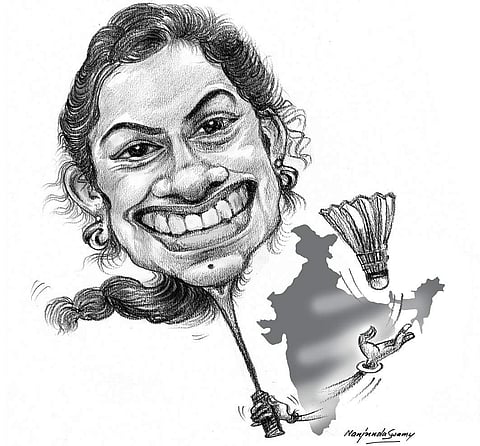 PV Sindhu. A caricature by YS Nanjunda Swamy at an exhibition being hosted by The Indian Institute of Cartoonists, Bengaluru from 9th to 23rd November 2019.