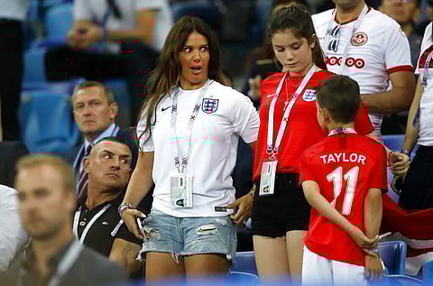 File photo: Rebekah Vardy, wife of Jamie Vardy at the 2018 World Cup (AP Photo/Frank Augstein)