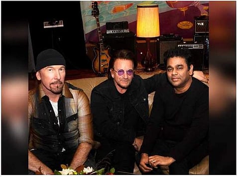 AR Rahman with U2 members Bono and The Edge