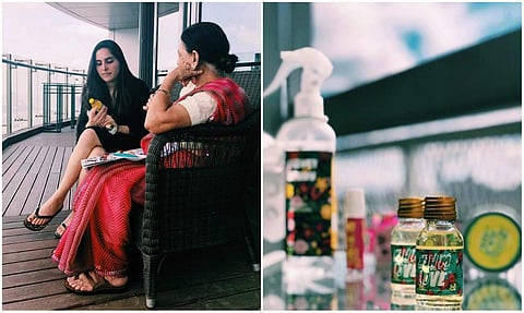 Roshni and Nani (L) and Hibiscus Monkey products (R)