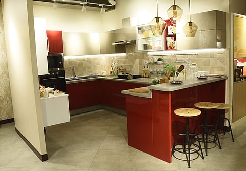 One of the modular kitchen sets at the HomeLane showroom in Anna Nagar