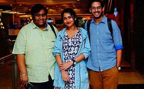 Director Arjunn Dutta pose with Kheya and Aditya at the special screening of Hotel Mumbai