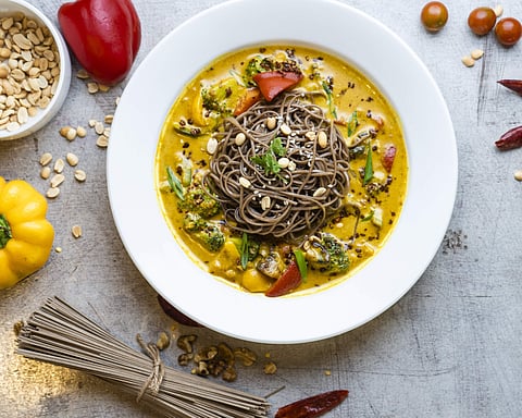 Soba noodles in Asian curry