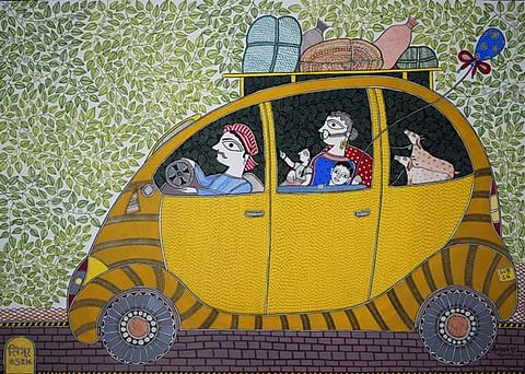 Artist: Avinash Karn. Medium: Acrylic on paper. Size: 19''x27' #ArtsoftheEarth #Madhubani