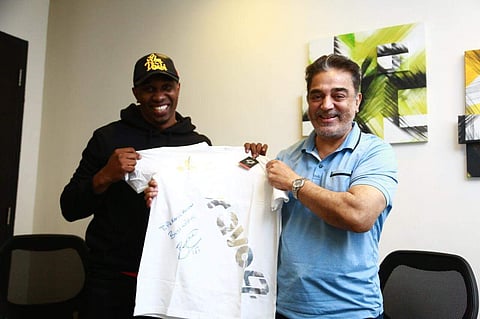 Dwayne Bravo and Kamal Haasan (Photo: IANS)
