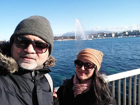Filmmaker Srijit Mukherji and Rafiath Rashid enjoying a cruise at Geneva