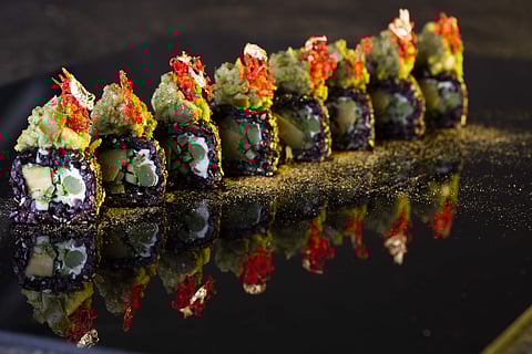 24k Gold-dusted Sushi with Mexican-Asian ingredients
