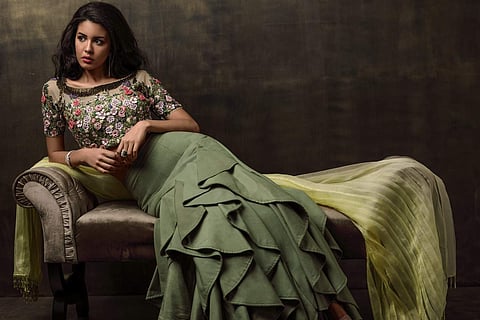 A ruffled skirt with applique top by Velvet Dori