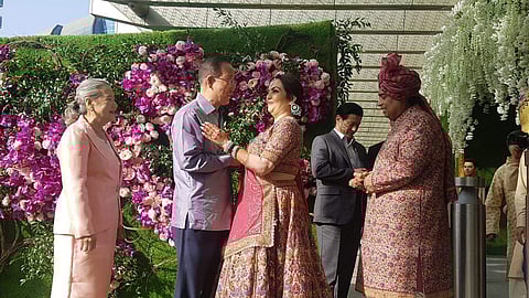 The Ambanis welcoming former UN Secretary General Ban Ki-Moon and his wife